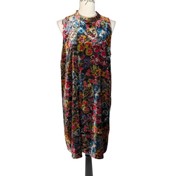 LOFT Velvet Floral Mock Neck Sleeveless Dress Size Large - Picture 1 of 13